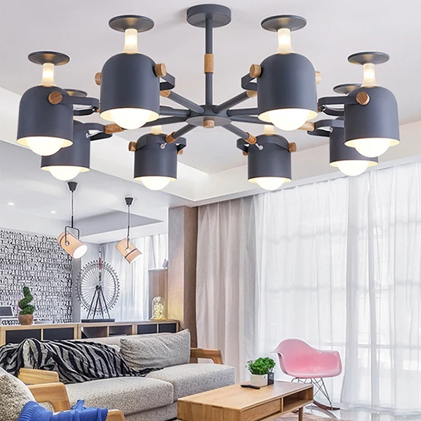 Lampe suspendue en forme de tasse pour chambre à coucher, lustre en métal moderne à 8 lumières, macaron Clearhalo