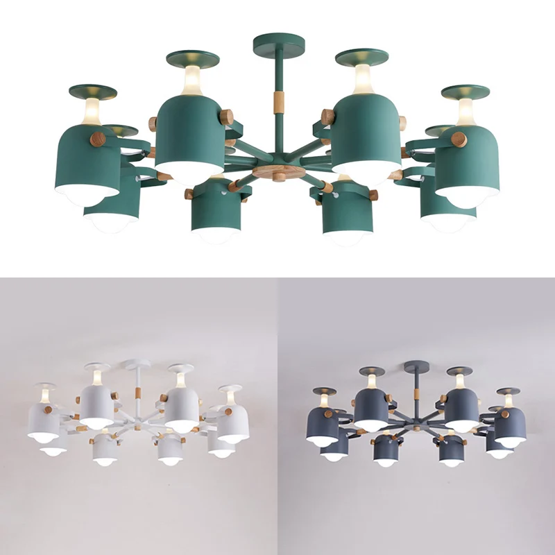 Lampe suspendue en forme de tasse pour chambre à coucher, lustre en métal moderne à 8 lumières, macaron Clearhalo