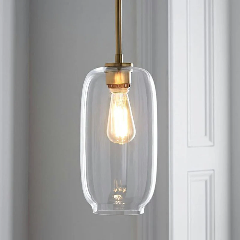 Lampe suspendue en forme de tasse en verre transparent, simplicité, 1 ampoule, finition dorée Clearhalo