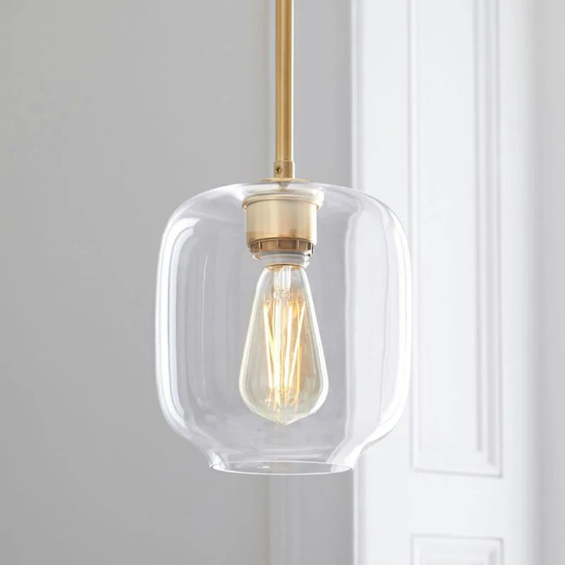 Lampe suspendue en forme de tasse en verre transparent, simplicité, 1 ampoule, finition dorée Clearhalo