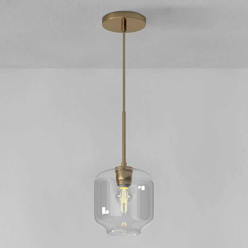 Lampe suspendue en forme de tasse en verre transparent, simplicité, 1 ampoule, finition dorée Clearhalo