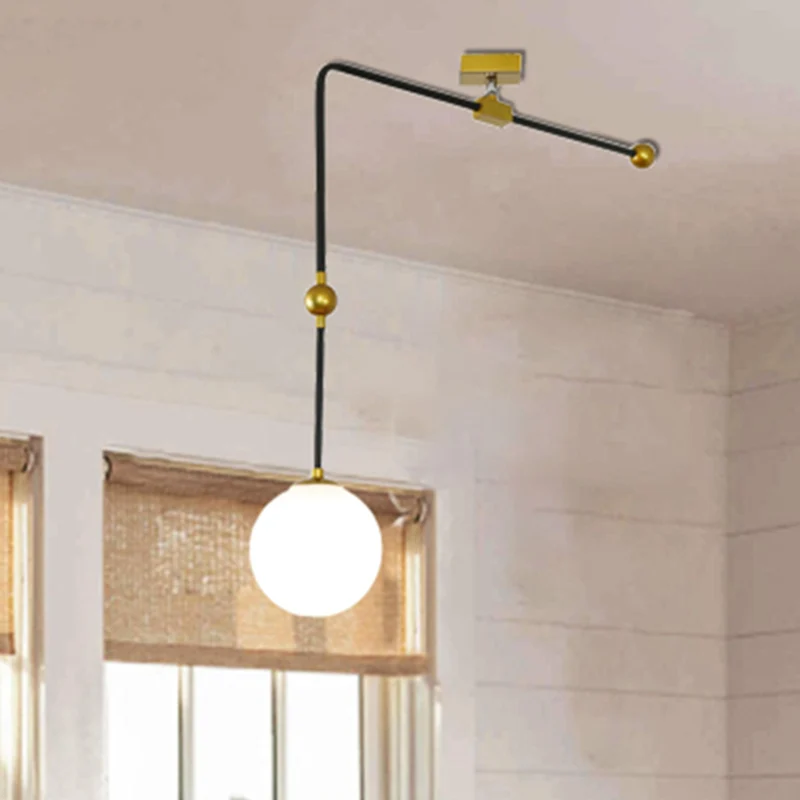 Lampe suspendue globale en verre blanc, Style modernisme, 1 tête, lampe suspendue noire avec tige métallique réglable Clea...