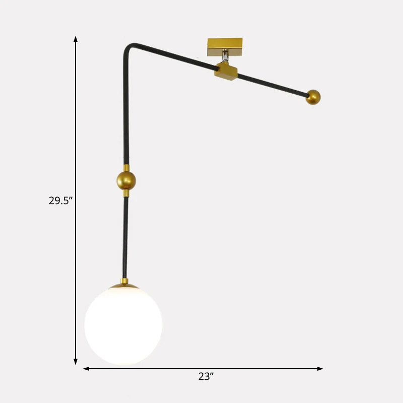 Lampe suspendue globale en verre blanc, Style modernisme, 1 tête, lampe suspendue noire avec tige métallique réglable Clea...