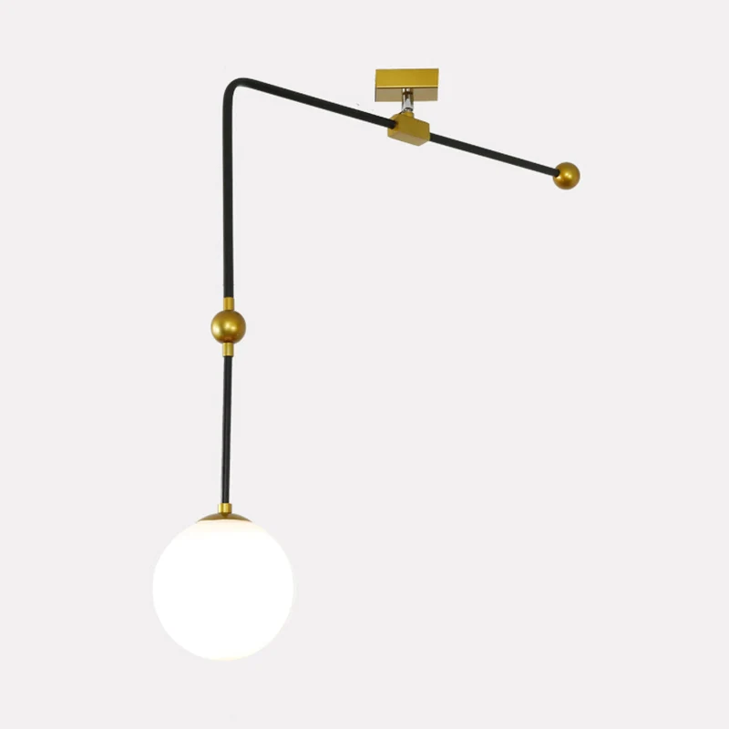 Lampe suspendue globale en verre blanc, Style modernisme, 1 tête, lampe suspendue noire avec tige métallique réglable Clea...