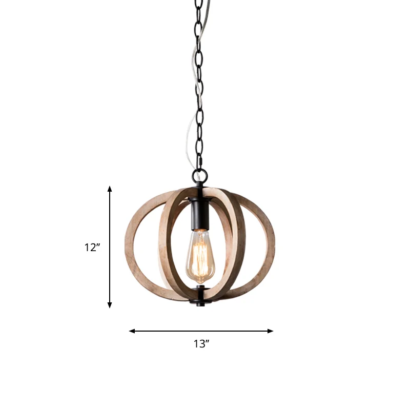 Lampe suspendue Globe à lumière unique, luminaire suspendu en bois rustique réglable en hauteur pour chambre à coucher Cle...
