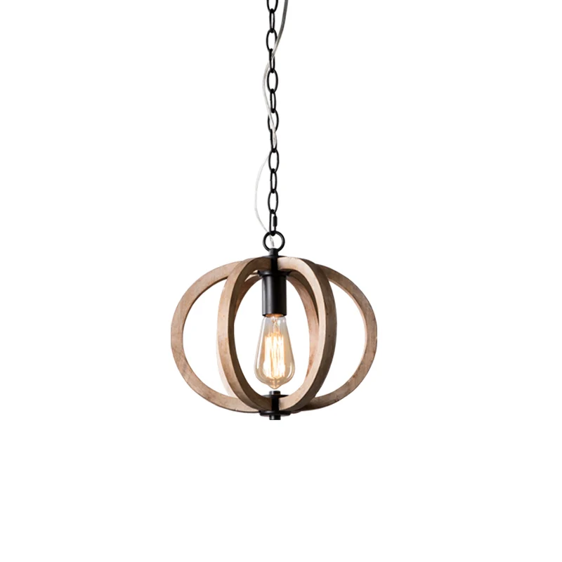 Lampe suspendue Globe à lumière unique, luminaire suspendu en bois rustique réglable en hauteur pour chambre à coucher Cle...