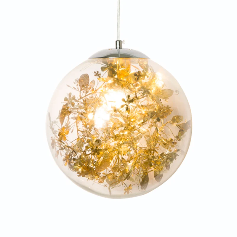 Lampe suspendue Globe pour chambre à coucher, verre transparent, 1 lumière, luminaire suspendu moderniste avec décor de fe...