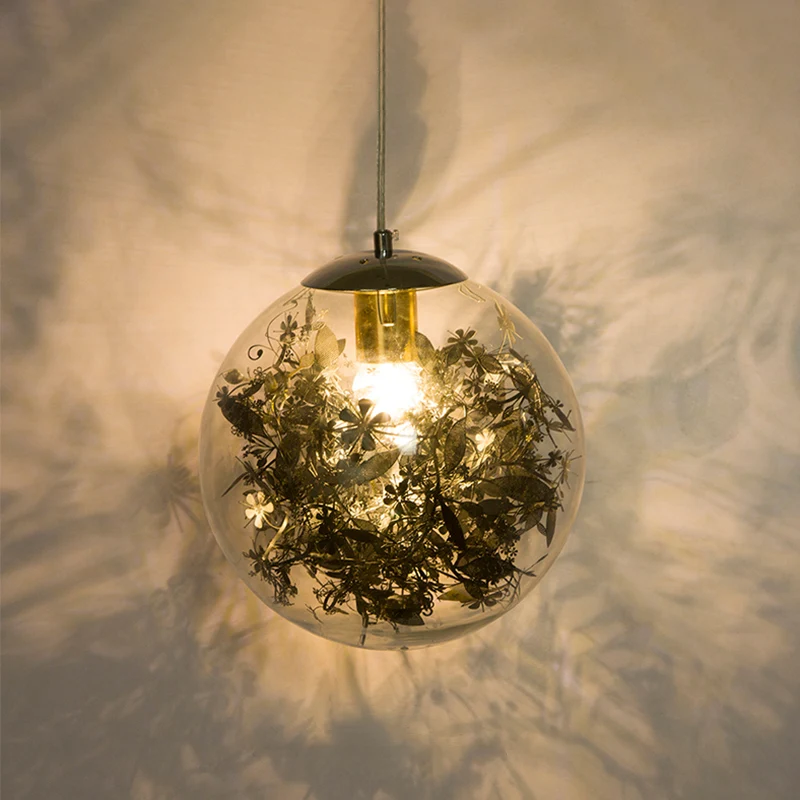 Lampe suspendue Globe pour chambre à coucher, verre transparent, 1 lumière, luminaire suspendu moderniste avec décor de fe...