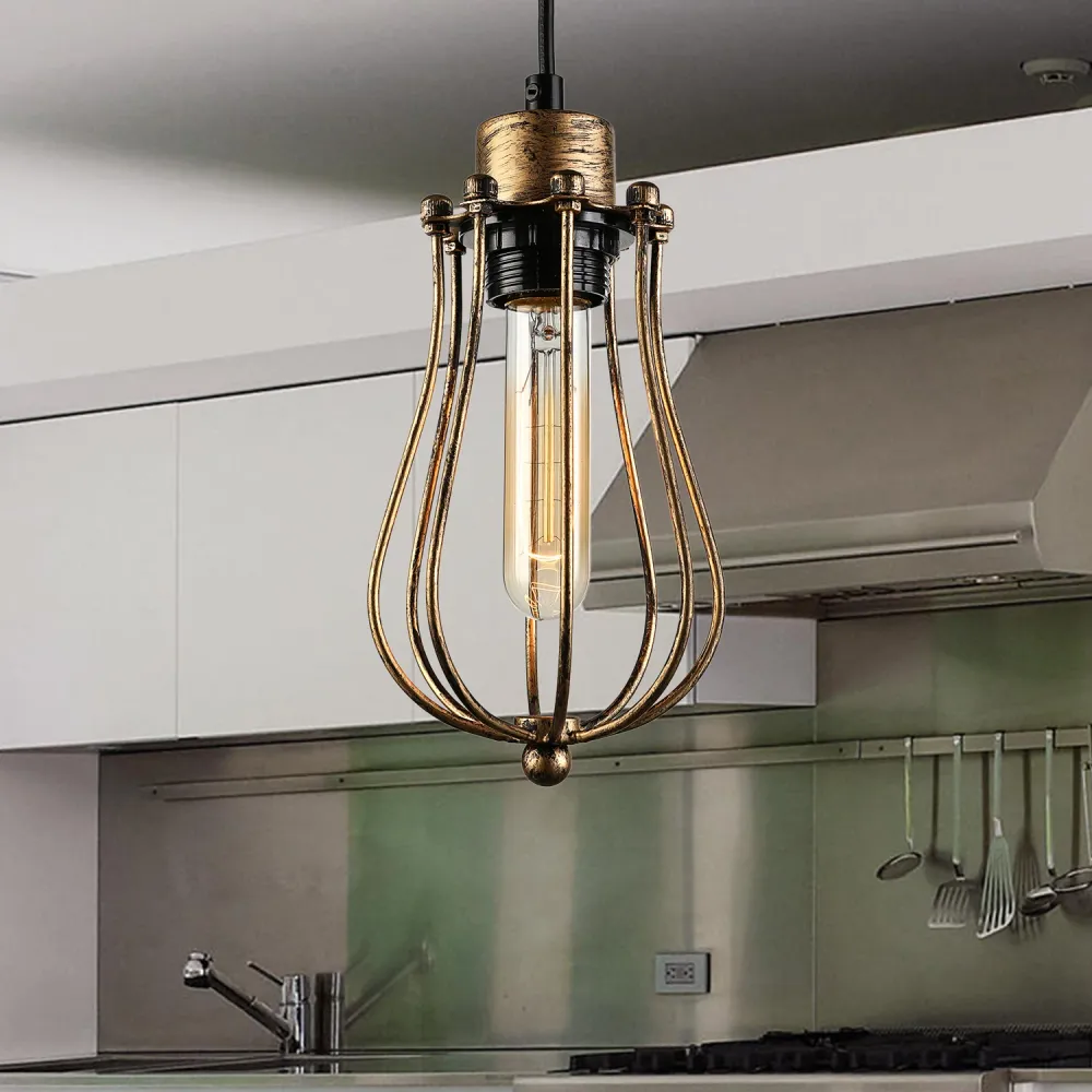 Lampe suspendue industrielle en métal, 1 ampoule, pour salle à manger, avec abat-jour en forme de larme, en laiton/blanc/n...