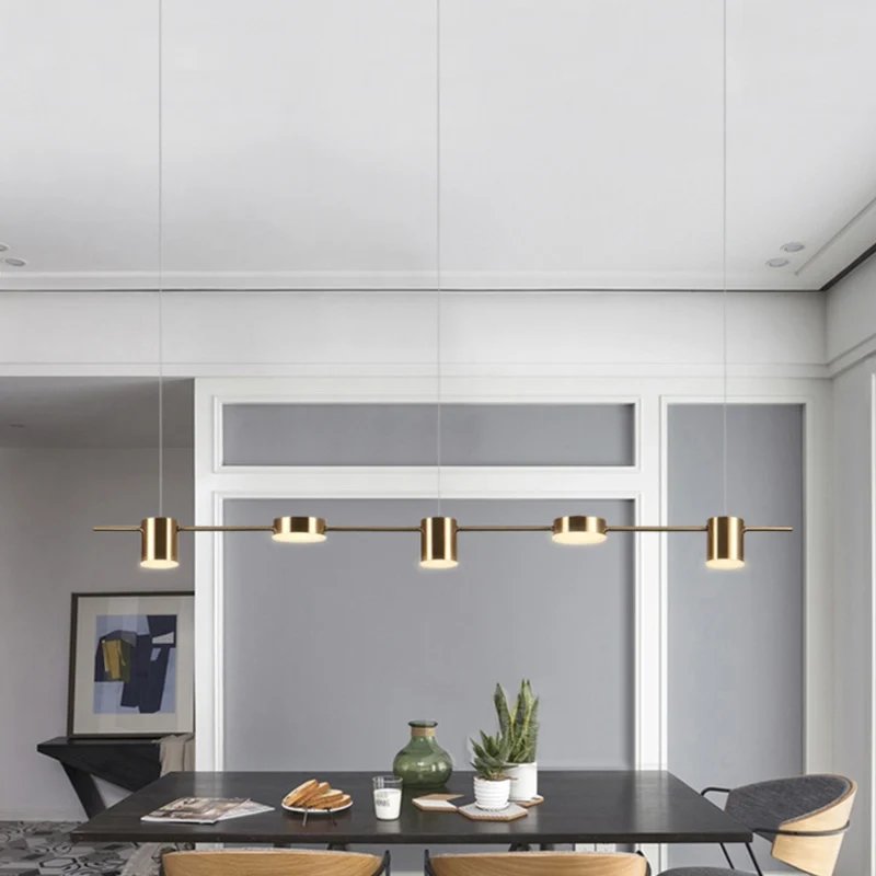 Lampe suspendue LED de forme linéaire postmoderne, luminaire métallique pour salle à manger, île suspendue Clearhalo