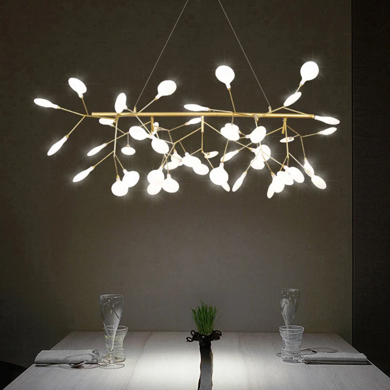Lampe suspendue LED minimaliste en forme de branche d'arbre, plafonnier métallique pour salle à manger, île, doré Clearhalo