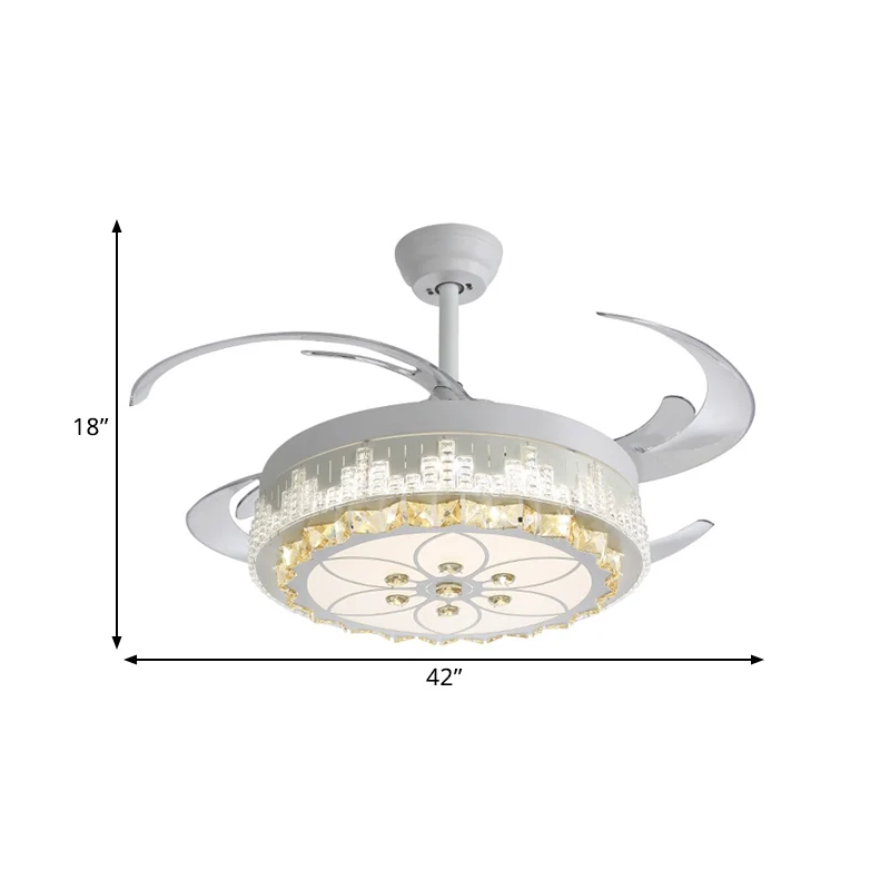 Lampe suspendue LED à 4 pales avec blocs de cristal transparents, montage semi-encastré, 48,3 cm de largeur Clearhalo
