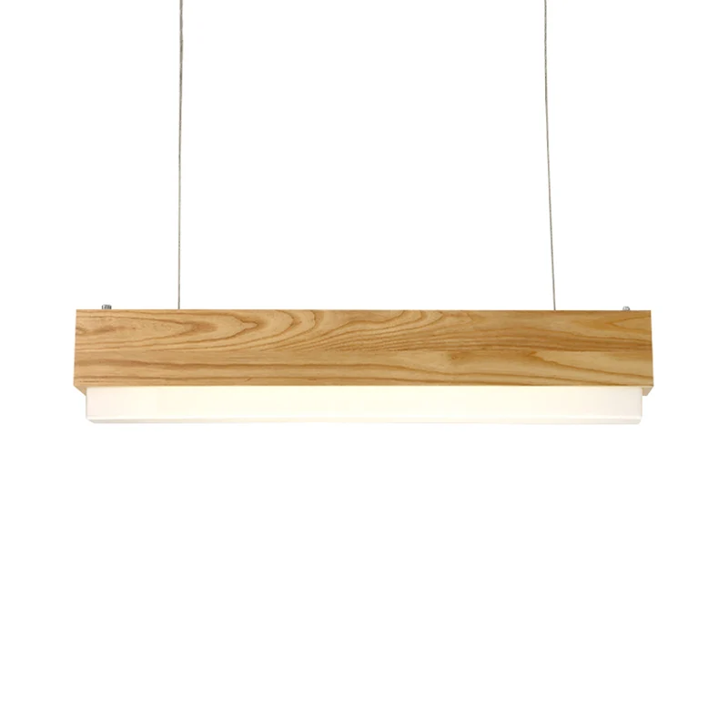 Lampe suspendue linéaire pour salle à manger, plafonnier moderne à 1 lumière en bois avec diffuseur Clearhalo