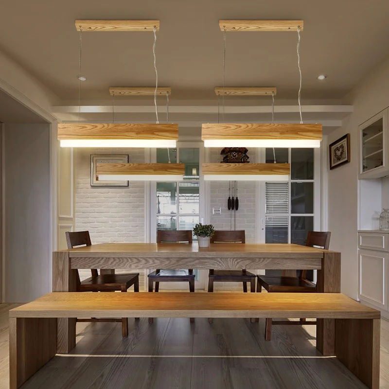Lampe suspendue linéaire pour salle à manger, plafonnier moderne à 1 lumière en bois avec diffuseur Clearhalo