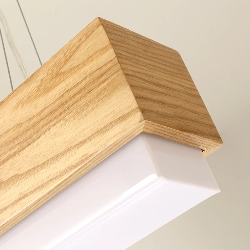 Lampe suspendue linéaire pour salle à manger, plafonnier moderne à 1 lumière en bois avec diffuseur Clearhalo