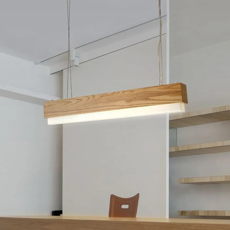 Lampe suspendue linéaire pour salle à manger, plafonnier moderne à 1 lumière en bois avec diffuseur Clearhalo