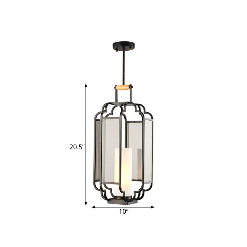 Lampe suspendue à 1 lumière en verre beige, cylindre noir traditionnel, pendule de salon, 8"/10"/12" de large Clearhalo