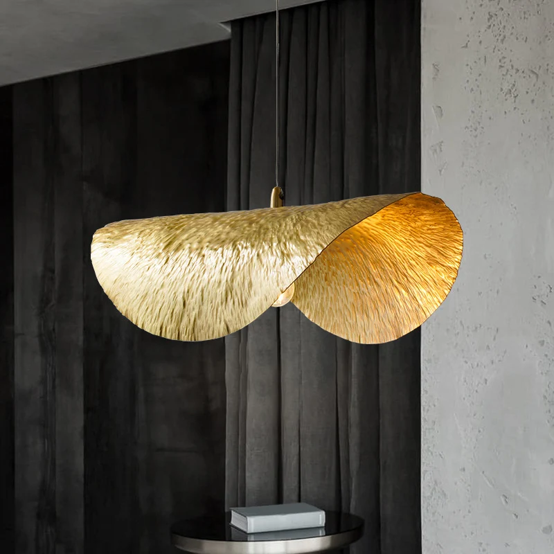 Lampe suspendue en métal du milieu du siècle en forme de feuille de lotus à 1 lumière dorée pour restaurant Clearhalo