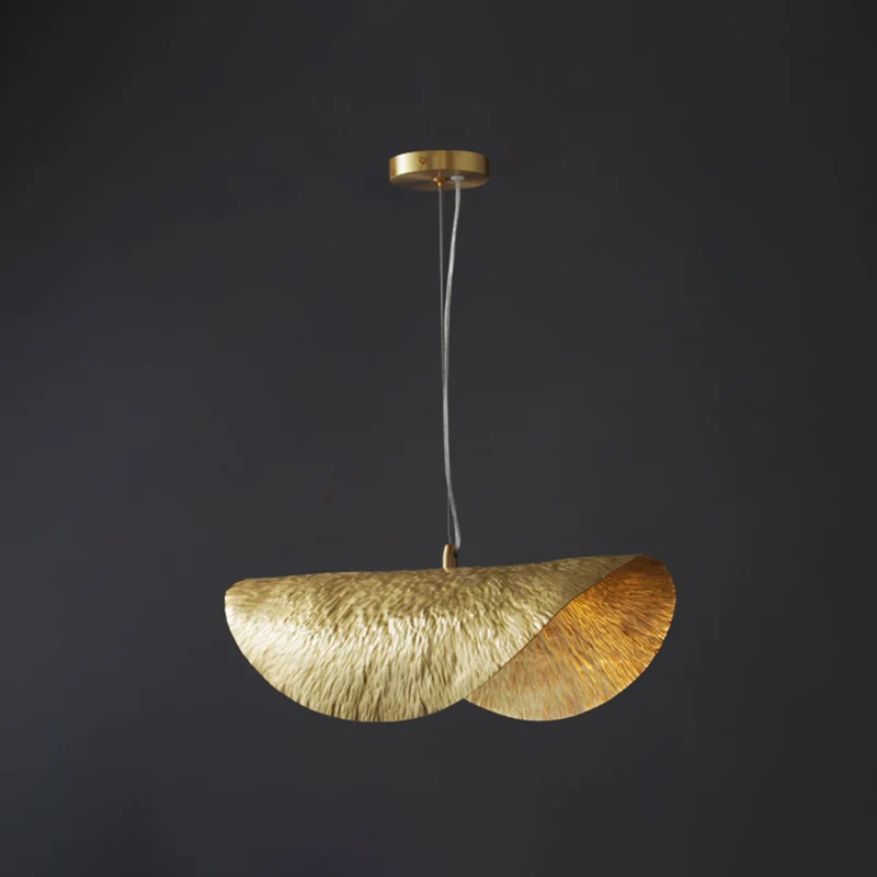 Lampe suspendue en métal du milieu du siècle en forme de feuille de lotus à 1 lumière dorée pour restaurant Clearhalo