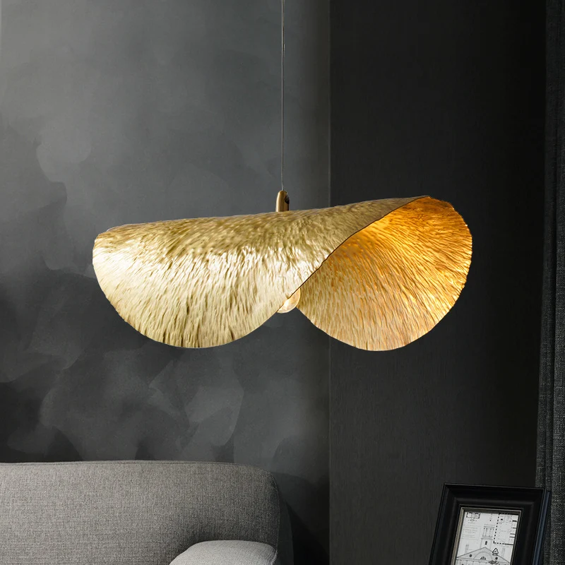 Lampe suspendue en métal du milieu du siècle en forme de feuille de lotus à 1 lumière dorée pour restaurant Clearhalo