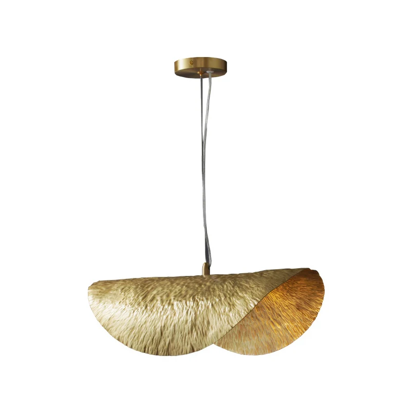 Lampe suspendue en métal du milieu du siècle en forme de feuille de lotus à 1 lumière dorée pour restaurant Clearhalo