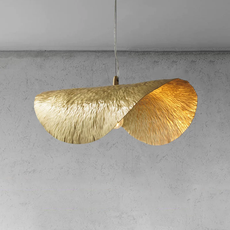 Lampe suspendue en métal du milieu du siècle en forme de feuille de lotus à 1 lumière dorée pour restaurant Clearhalo