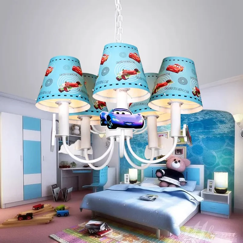 Lampe suspendue en métal pour voiture, lustre de Style moderne à cinq lumières en bleu pour chambre de garçon Clearhalo