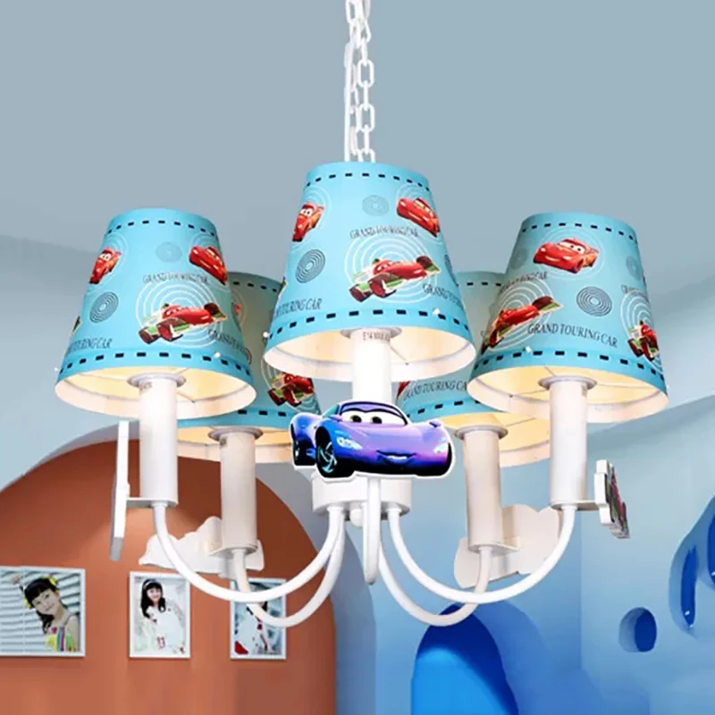 Lampe suspendue en métal pour voiture, lustre de Style moderne à cinq lumières en bleu pour chambre de garçon Clearhalo