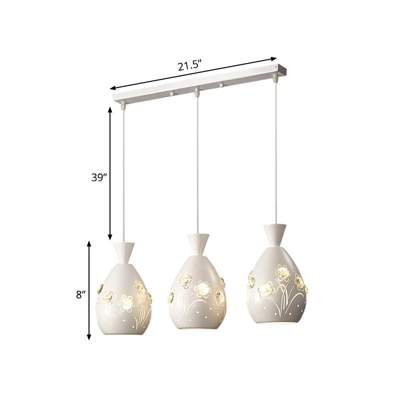 Lampe suspendue multiple à cône blanc, lampe à pendule moderne à 3 lumières en fer avec motif floral découpé au laser Clea...