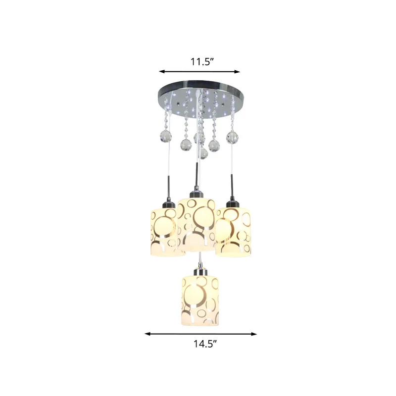 Lampe suspendue multiple en verre à motifs, cylindre, modernisme, 4 ampoules, pendule en Chrome avec goutte de cristal Cle...