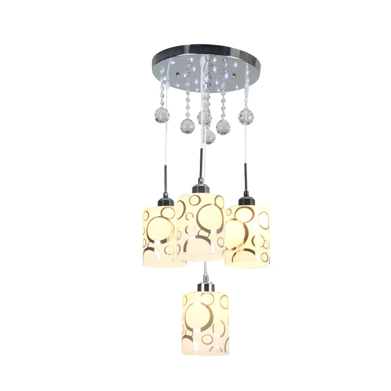 Lampe suspendue multiple en verre à motifs, cylindre, modernisme, 4 ampoules, pendule en Chrome avec goutte de cristal Cle...