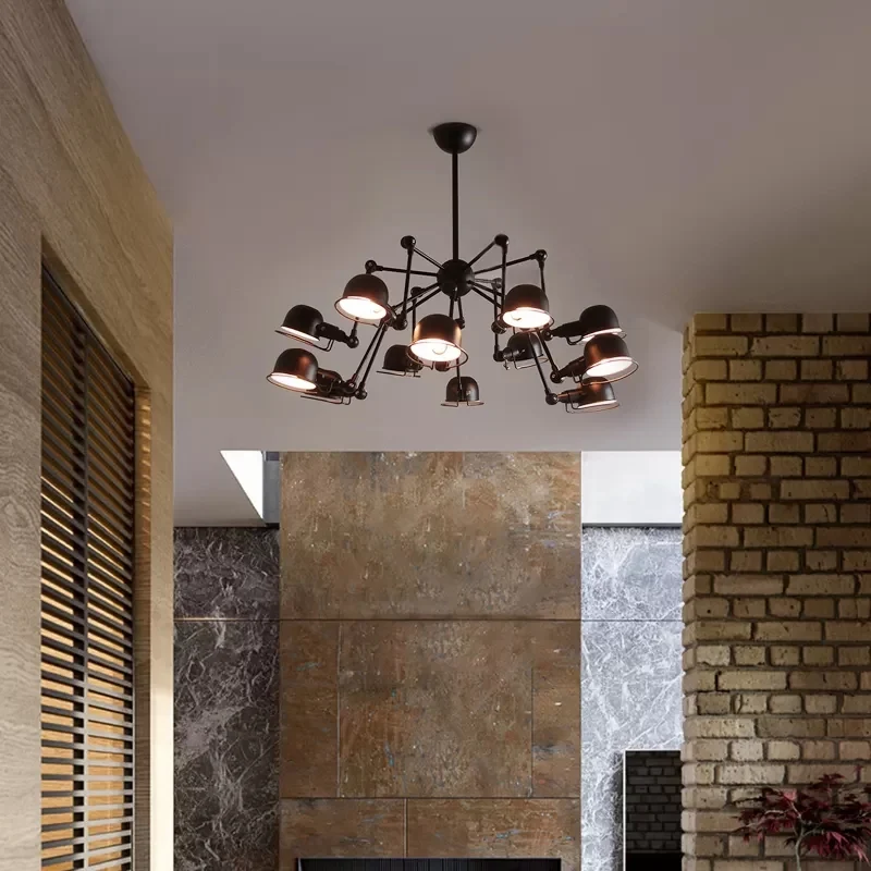Lampe suspendue noire Starburst avec abat-jour en métal, éclairage de lustre rétro pour salle à manger avec Joint pivotant...