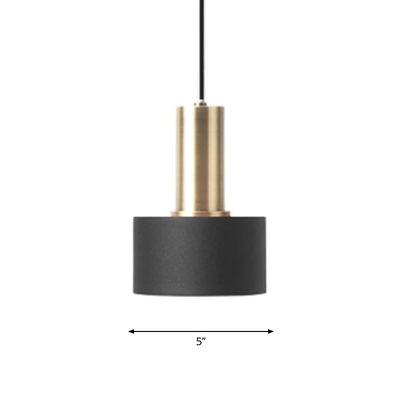 Lampe suspendue nordique à 1 ampoule, noire et dorée, ronde/cône/cylindre, pendentif goutte avec abat-jour en fer pour cui...