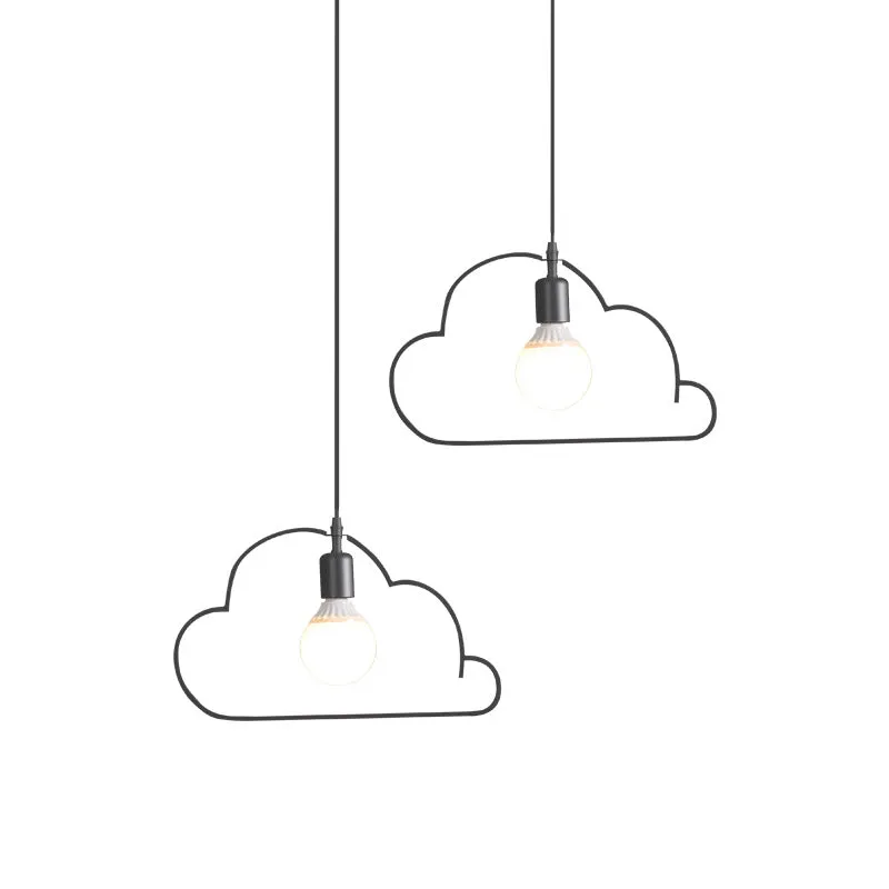 Lampe suspendue nordique multi-lumières pour cuisine, 2 ampoules, noir/blanc, avec cadre en fer nuage Clearhalo