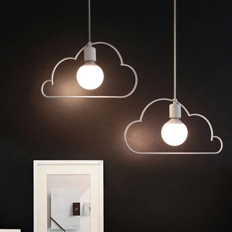 Lampe suspendue nordique multi-lumières pour cuisine, 2 ampoules, noir/blanc, avec cadre en fer nuage Clearhalo