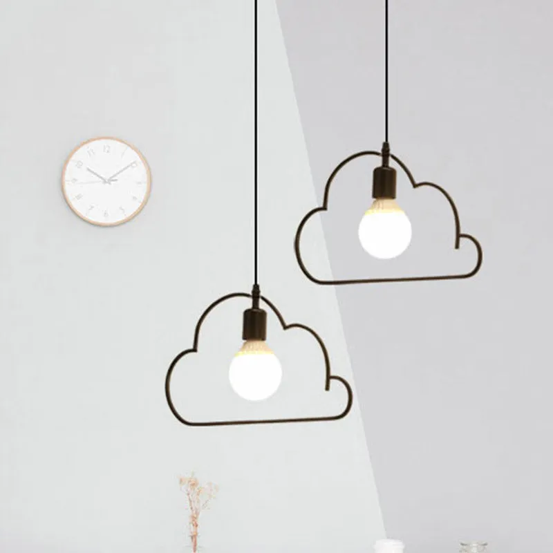 Lampe suspendue nordique multi-lumières pour cuisine, 2 ampoules, noir/blanc, avec cadre en fer nuage Clearhalo