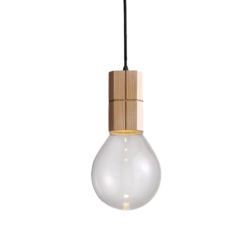 Lampe suspendue au plafond à ampoule exposée, moderne, en verre transparent, 1 tête, Kit de lampe suspendue en bois, lumiè...