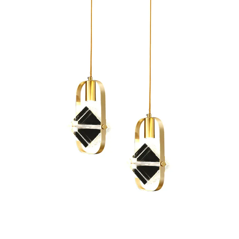 Lampe suspendue en or postmoderne à 2 têtes cubiques multi-lumière avec cadre en métal pour restaurant Clearhalo