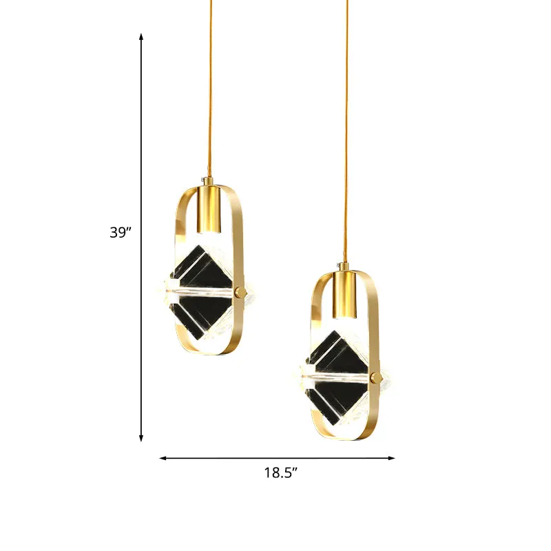 Lampe suspendue en or postmoderne à 2 têtes cubiques multi-lumière avec cadre en métal pour restaurant Clearhalo
