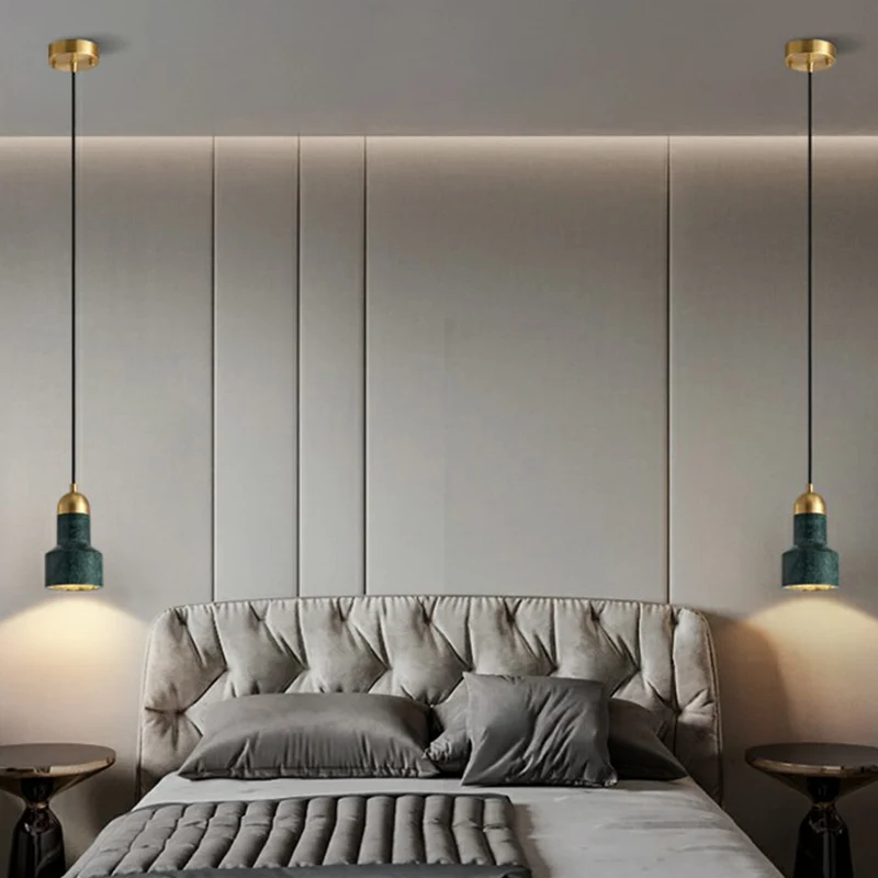 Lampe suspendue post-moderne à une ampoule en marbre, éclairage vers le bas, au-dessus de la table Clearhalo