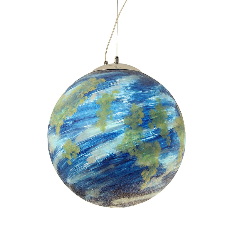 Lampe suspendue pour chambre à coucher à ampoule unique en verre bleu clair/jaune, sphère Saturne/Terre pour enfants, 8"/1...
