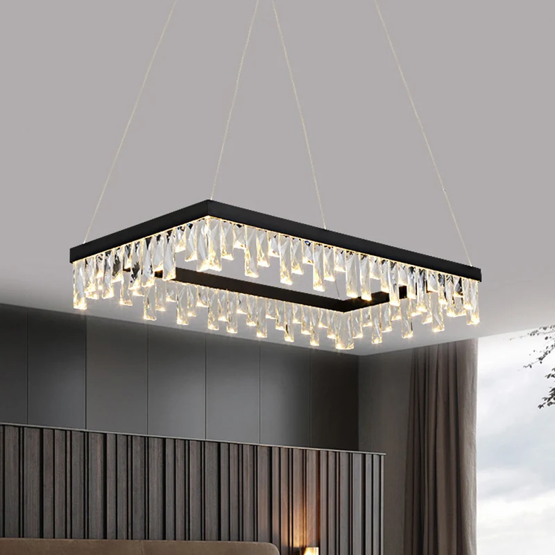 Lampe suspendue rectangulaire en bloc de cristal moderne, éclairage LED noir de 16/23.5 pouces de large Clearhalo