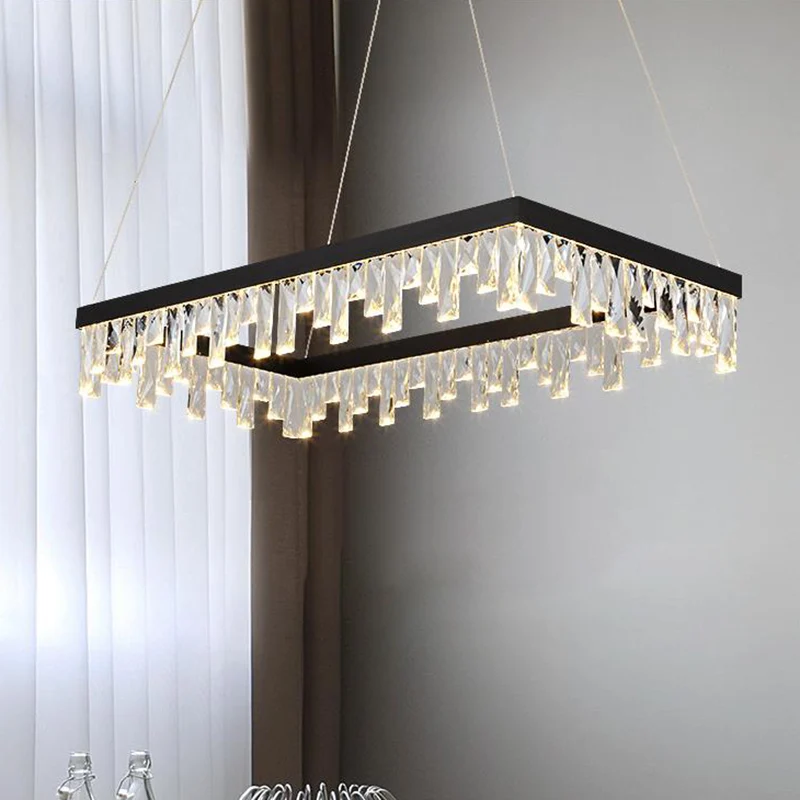 Lampe suspendue rectangulaire en bloc de cristal moderne, éclairage LED noir de 16/23.5 pouces de large Clearhalo
