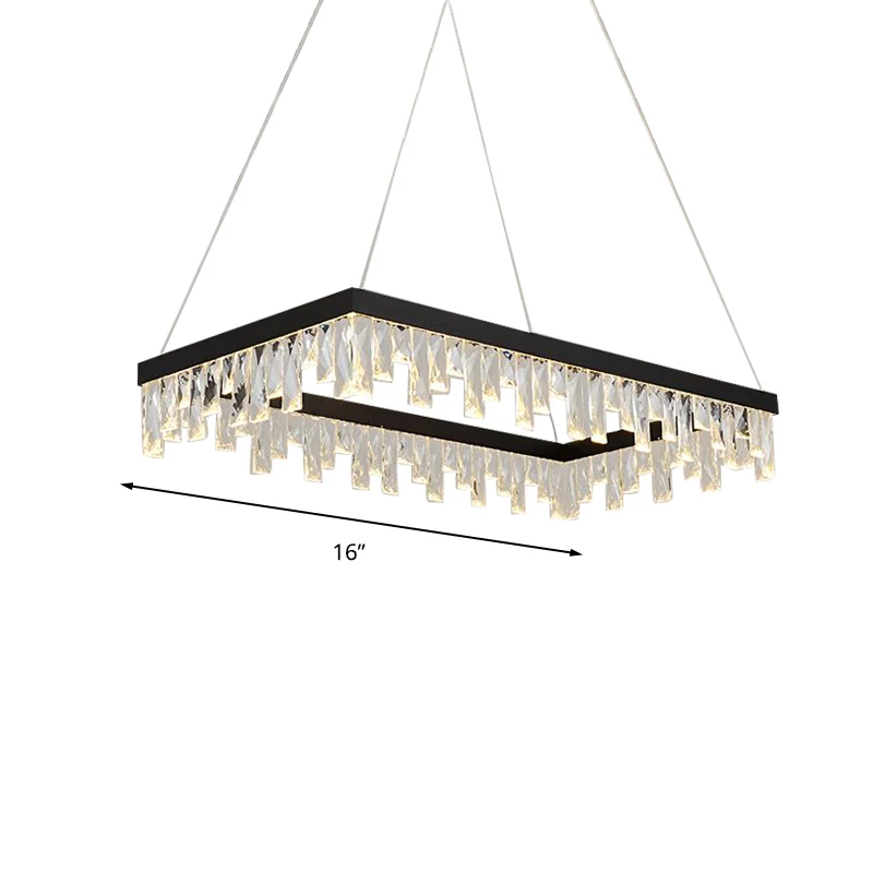 Lampe suspendue rectangulaire en bloc de cristal moderne, éclairage LED noir de 16/23.5 pouces de large Clearhalo