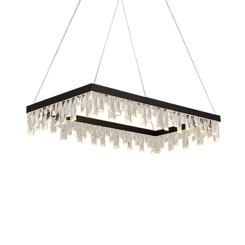 Lampe suspendue rectangulaire en bloc de cristal moderne, éclairage LED noir de 16/23.5 pouces de large Clearhalo