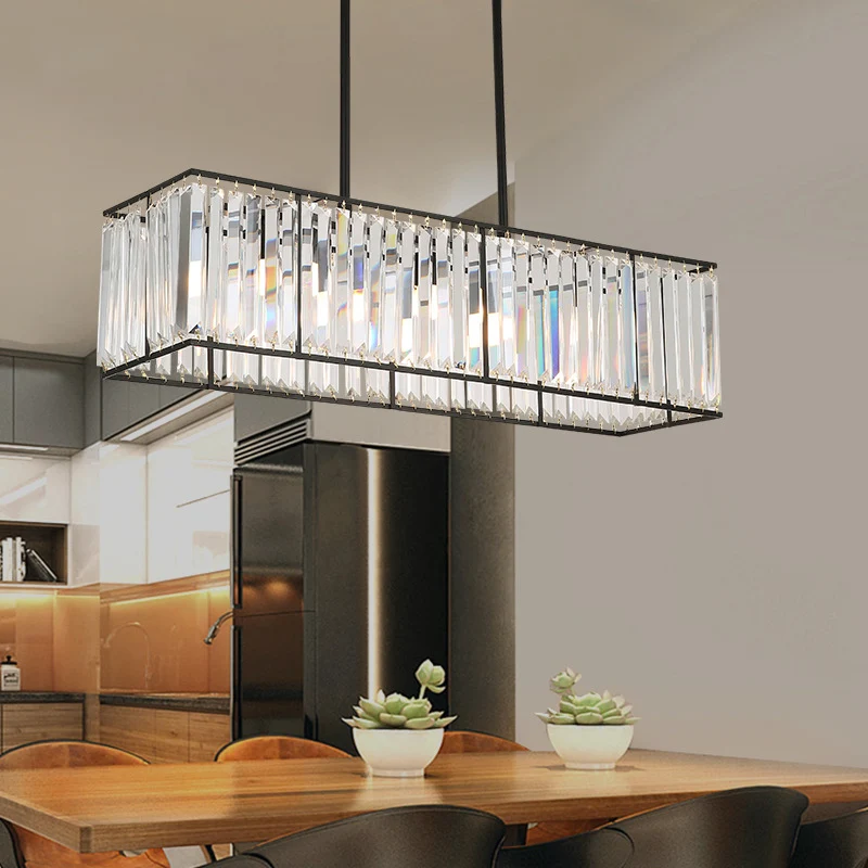 Lampe suspendue rectangulaire en cristal clair, 3 têtes, éclairage traditionnel pour salle à manger Clearhalo