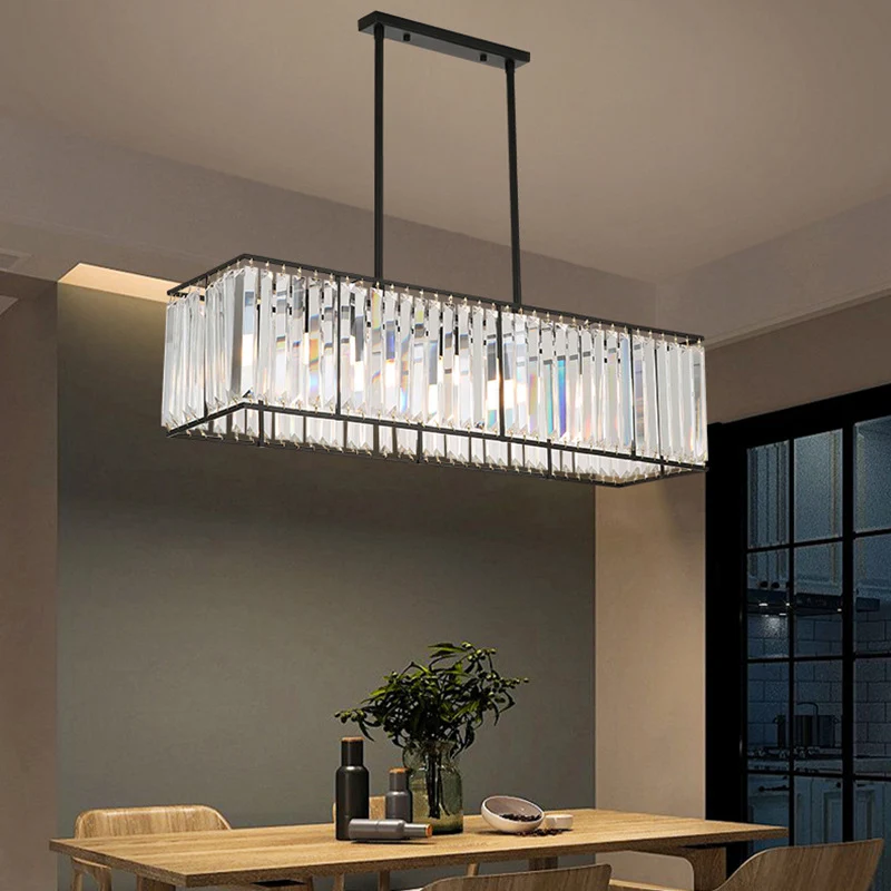 Lampe suspendue rectangulaire en cristal clair, 3 têtes, éclairage traditionnel pour salle à manger Clearhalo