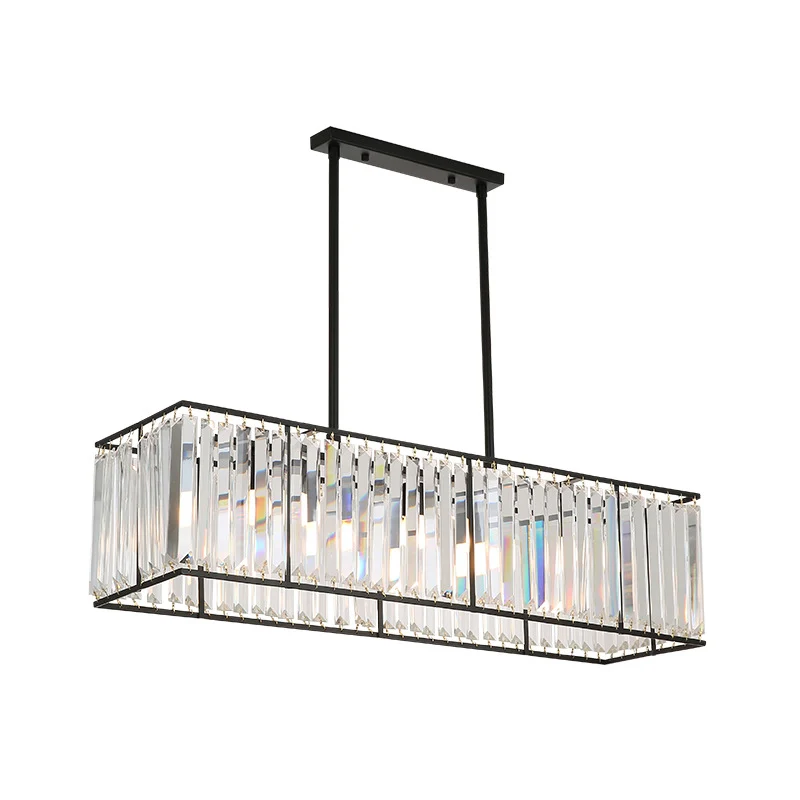 Lampe suspendue rectangulaire en cristal clair, 3 têtes, éclairage traditionnel pour salle à manger Clearhalo