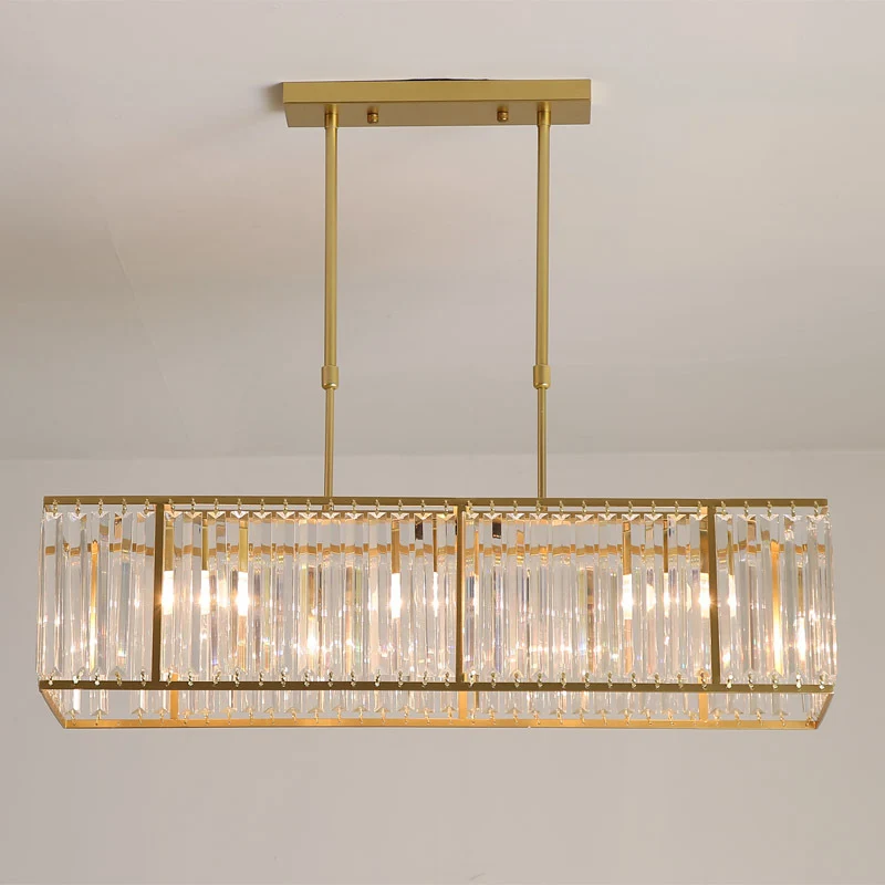 Lampe suspendue rectangulaire en cristal clair, 3 têtes, éclairage traditionnel pour salle à manger Clearhalo