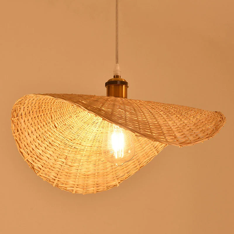 Lampe suspendue de restaurant en forme de feuille de lotus Kit de lampe suspendue asiatique à 1 lumière en bambou en bois...